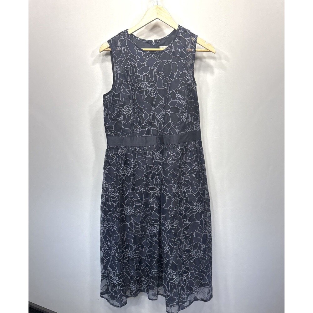 MiXT Heidi Weisel Blue Floral Midi Cocktail Dress 14 Sleeveless Fit Flare Party
